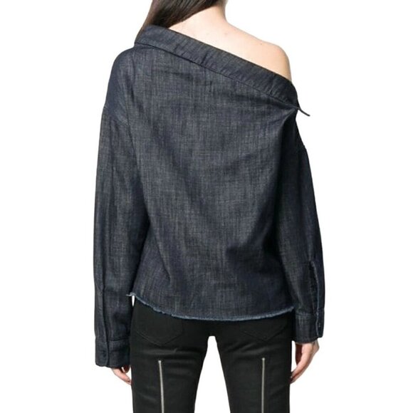 RTA Zaria One-shoulder Denim Blouse In Total Blue, Size XS, - Picture 3 of 16